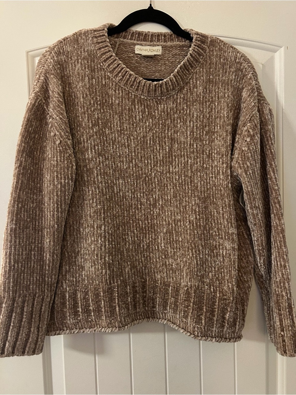 Cynthia Rowley Plush Chenille Crewneck Sweater in Taupe
